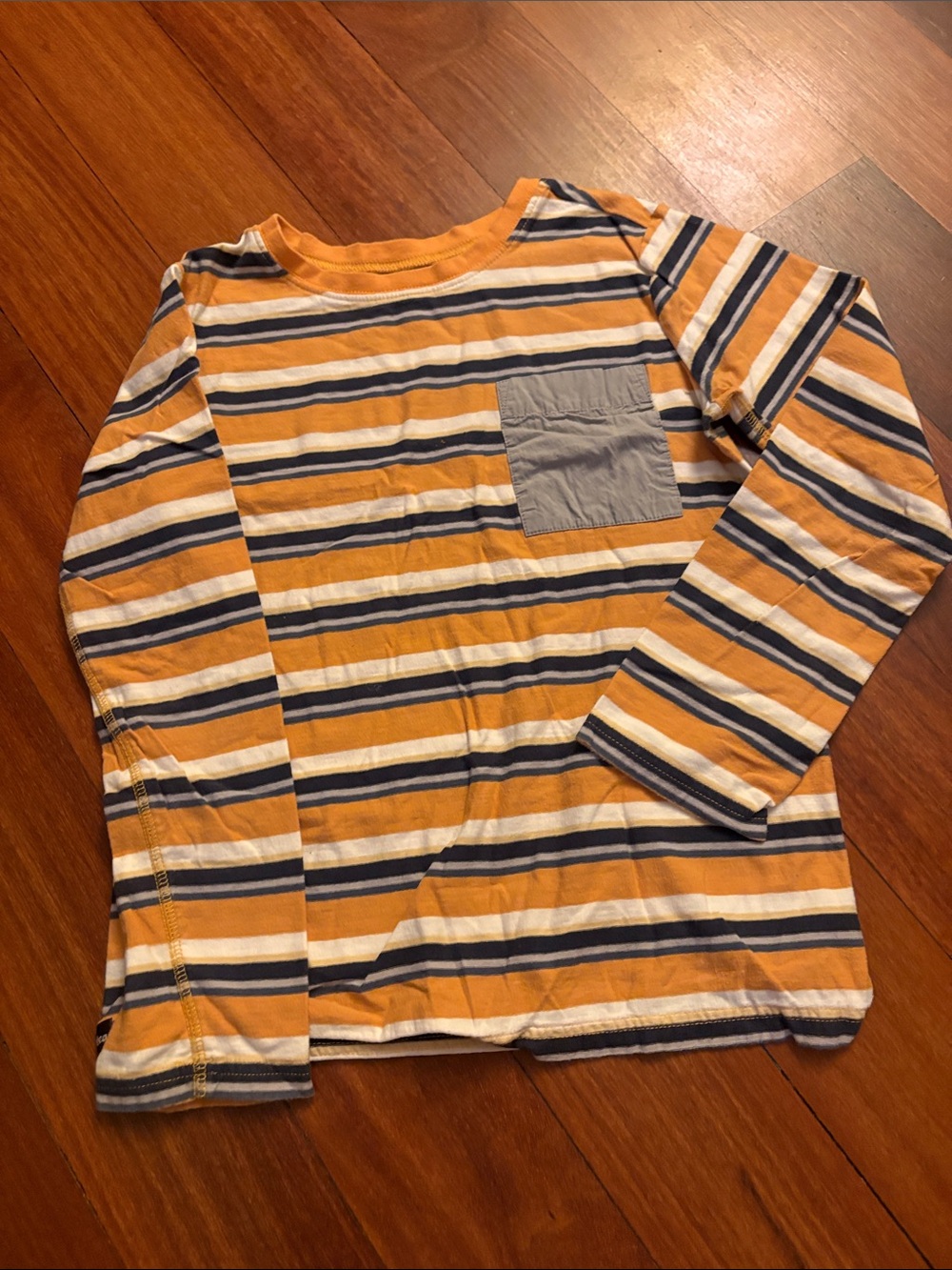 Tea Collection Orange, Navy & White Striped Long Sleeve Pocket Tee